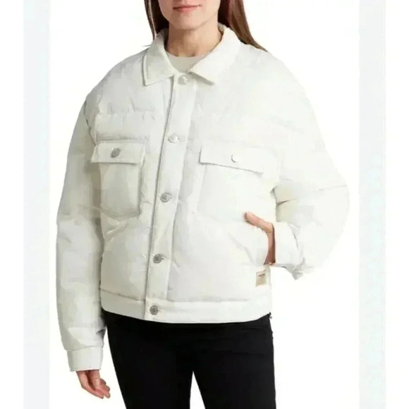 Hudson Quilted Puffer Trucker Jacket Coat Free Thinkers Women Medium NEW - Picture 1 of 8